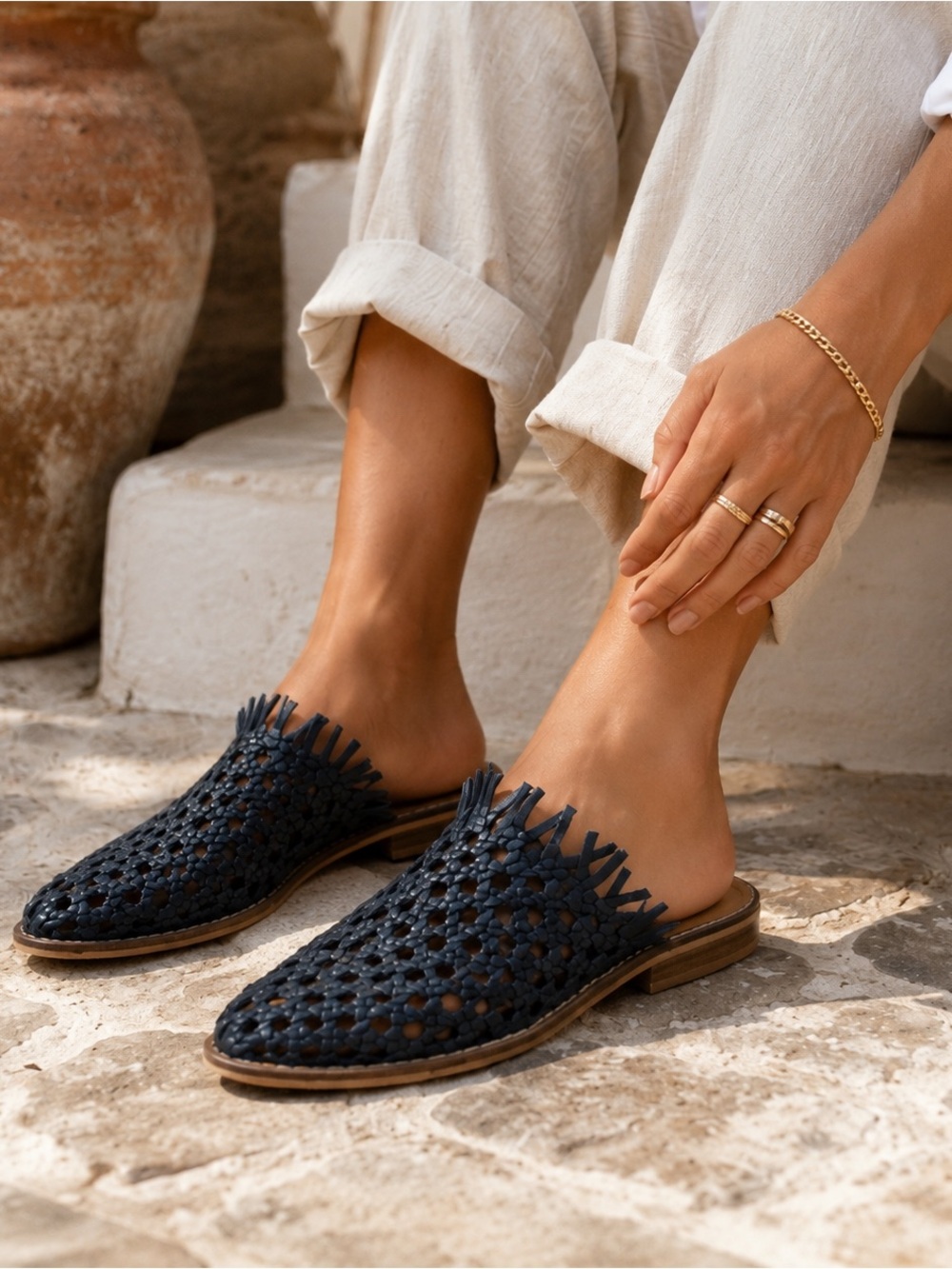 Free People Mirage Woven Flats - Navy - Leather